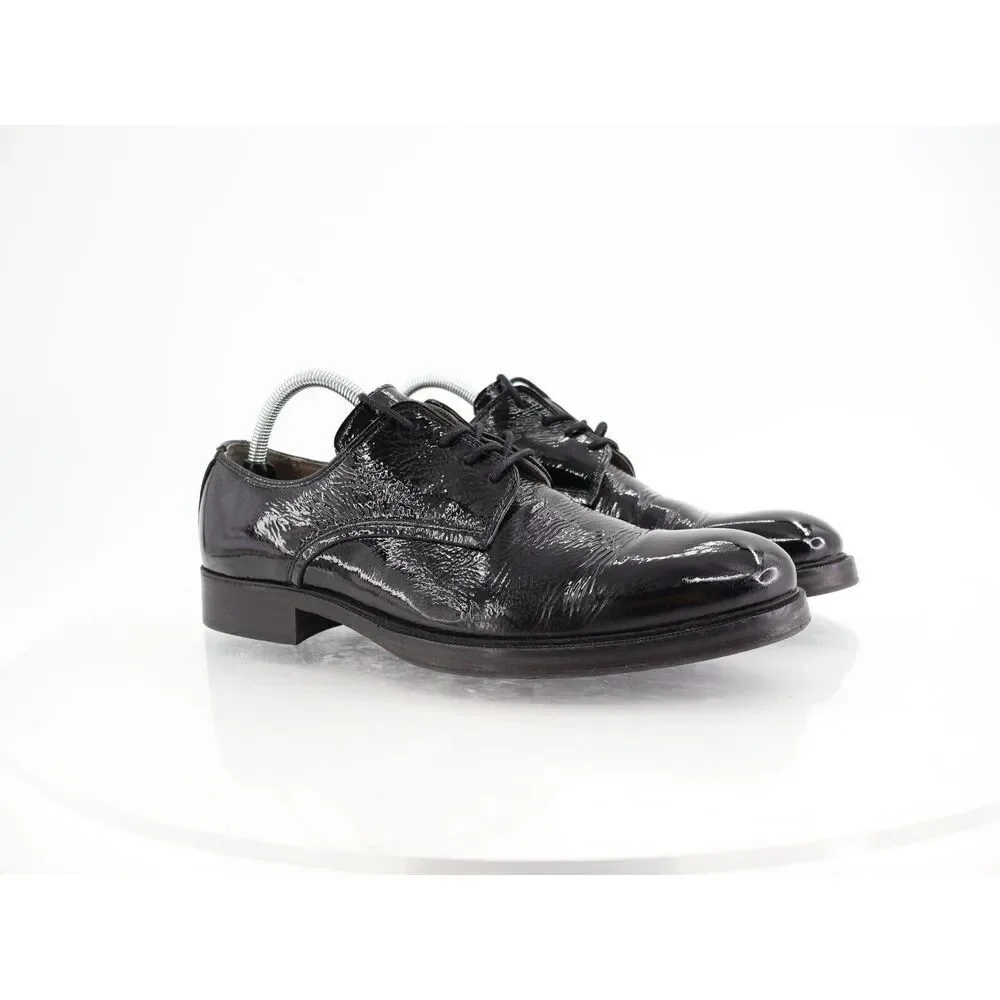 AllSaints Apollo Men Size 43 US 10 Black Patent Crinkle Derby Oxfords Dress Shoe